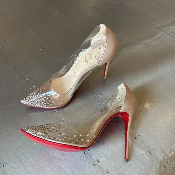 Christian Louboutin degrastrass nude pvc crystal Preowned 100mm stiletto 38.5 - Picture 5 of 14